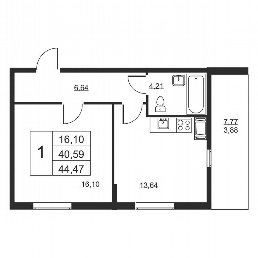 1-к. квартира, 44,5 м², 9/19 эт.