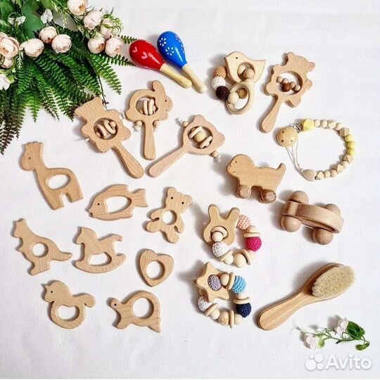 Эко-грызунки, держатели, погремушки из дерева