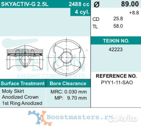 Комплект поршней skyactiv-G 2.5L teikin 42223 std