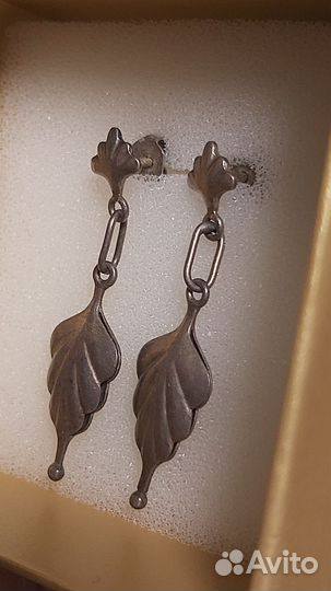 Серьги листики СССР 875 Звезда серебро