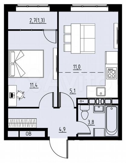 2-к. квартира, 37,5 м², 4/4 эт.
