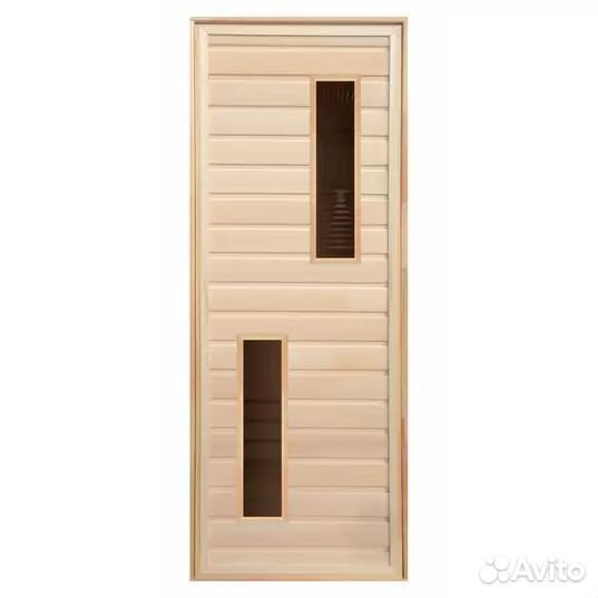 Дверь для бани липа с 2-мя стеклами (коробка хвоя)