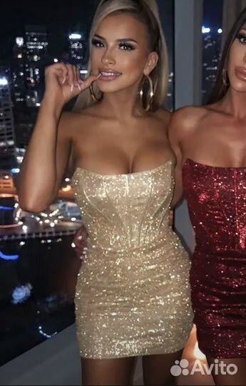 Платье золотое мини блестящее вечернее