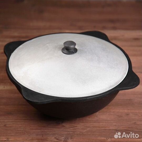 Казан чугунный, 10 л, плоское дно, алюминиевая кры