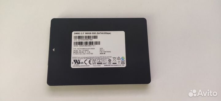 Серверный SSD накопитель Samsung SM883 960гб