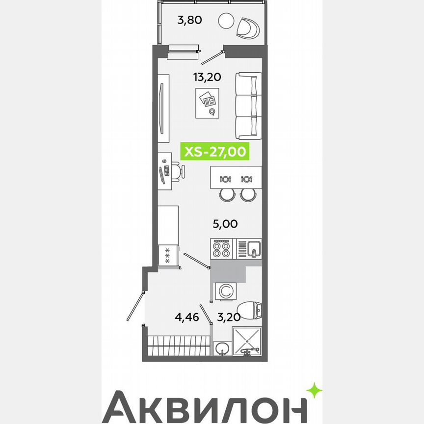 Квартира-студия, 27 м², 3/12 эт.