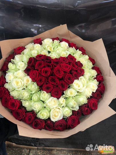 101 роза сердцем, с бесплатной доставкой