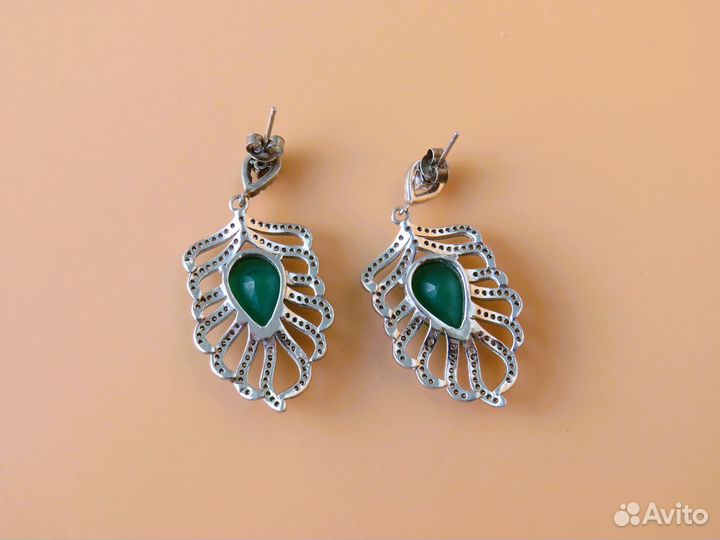 Агат Серебряные серьги Серебро 925 Клеймо