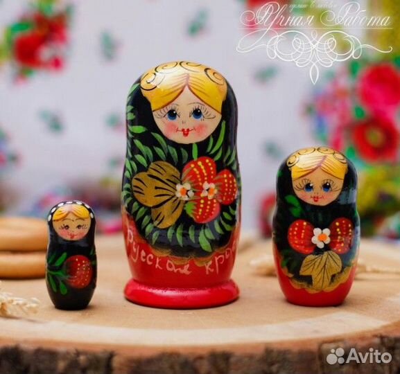 Матрёшка 3-х кукольная Хохлома. Краса России 11см*