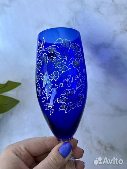 Подарочные бокалы хрусталь и кобальтовое стекло