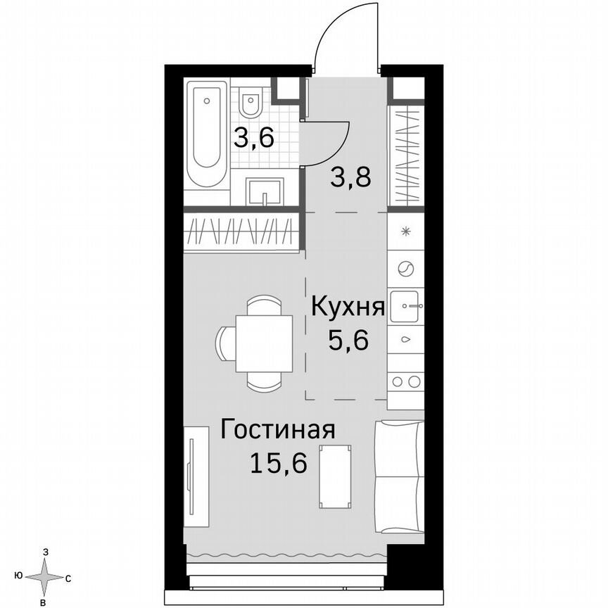 Квартира-студия, 28,6 м², 2/49 эт.