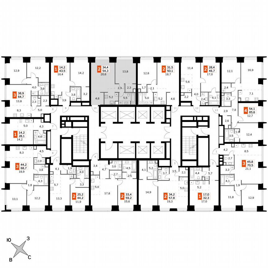 1-к. квартира, 54,3 м², 2/49 эт.