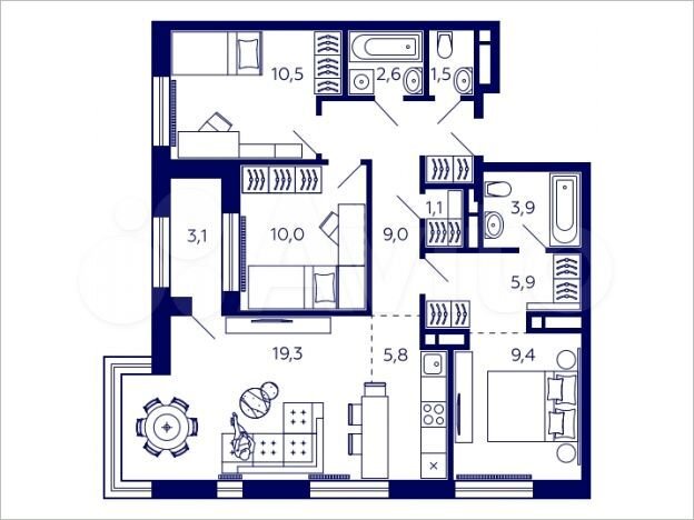 3-к. квартира, 80,3 м², 14/20 эт.