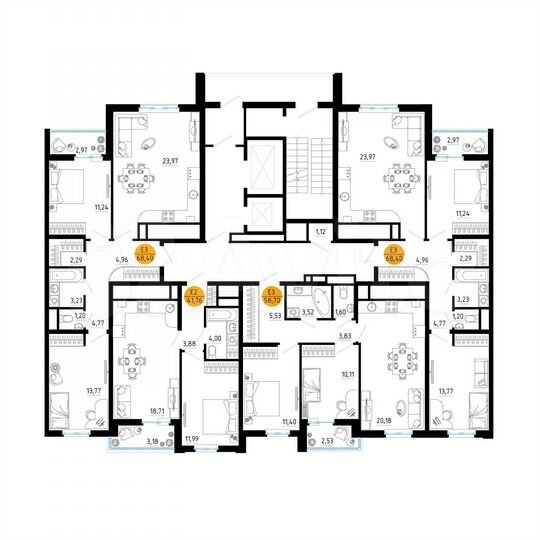 2-к. квартира, 68,4 м², 5/25 эт.