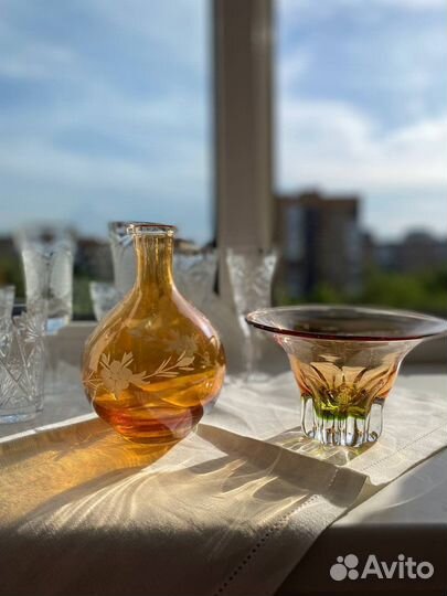 Графин цветное стекло СССР. Ваза. Конфетница