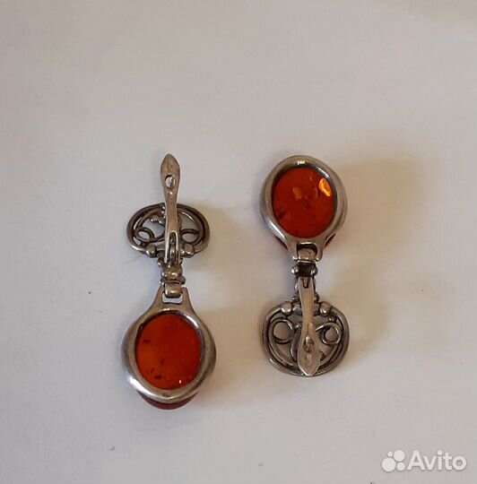Серьги серебро 925 проба янтарь природный