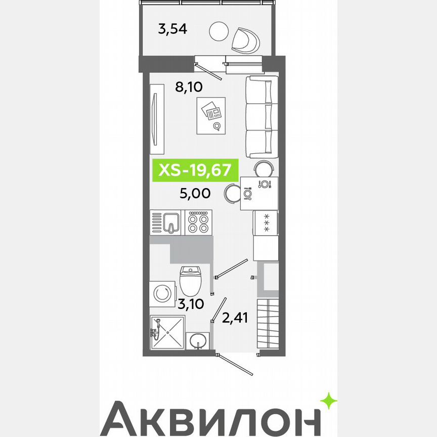 Квартира-студия, 19,7 м², 12/12 эт.