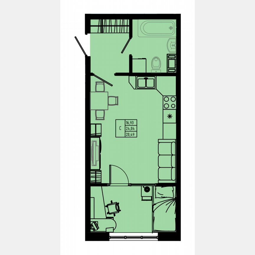 Квартира-студия, 32,3 м², 7/8 эт.