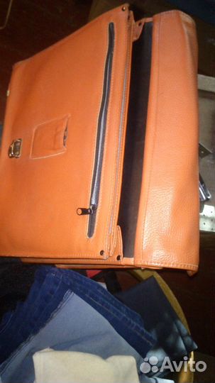 Кожаный портфель-саквояж