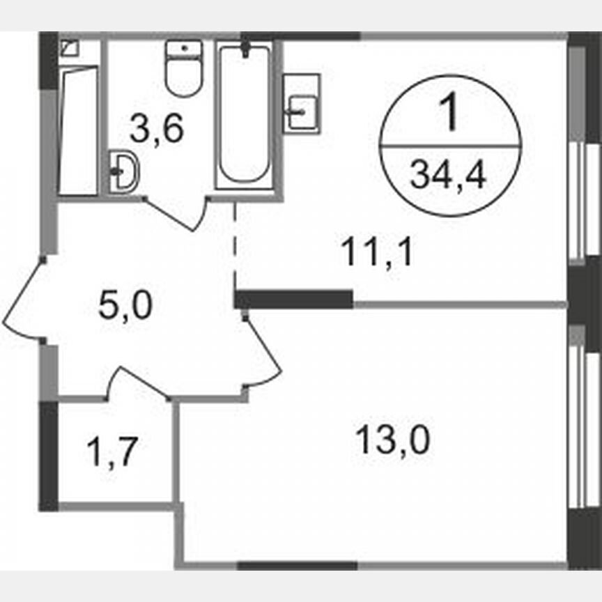 1-к. квартира, 34,4 м², 14/19 эт.
