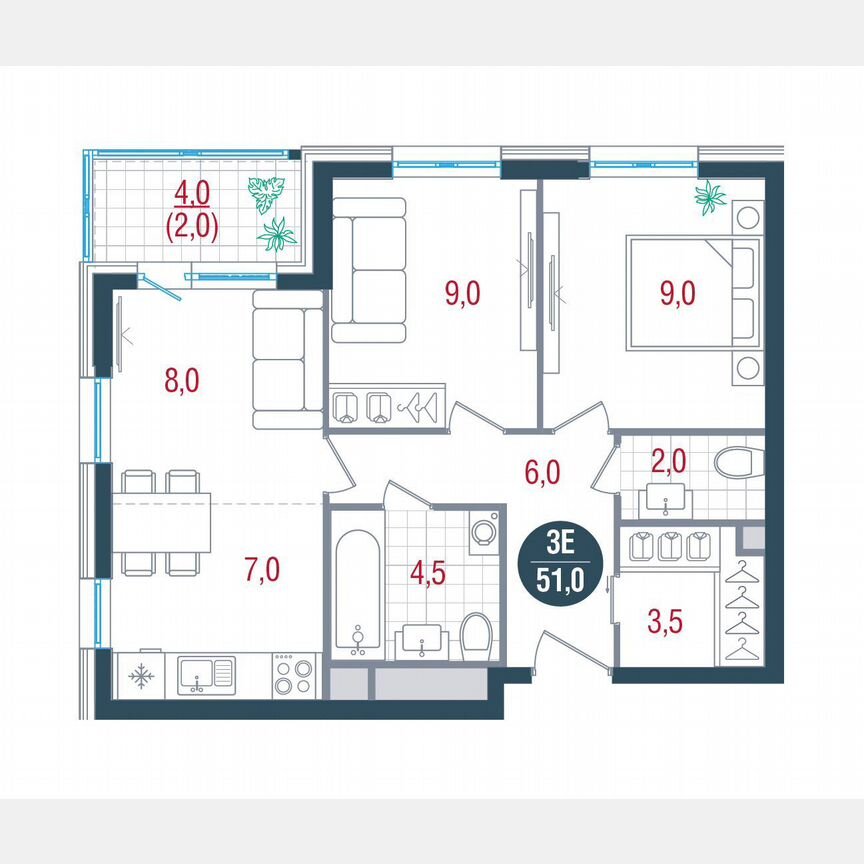 3-к. квартира, 51 м², 15/32 эт.