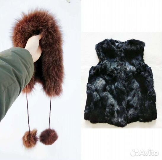 Зимняя шапка и жилетка меховые для девочки