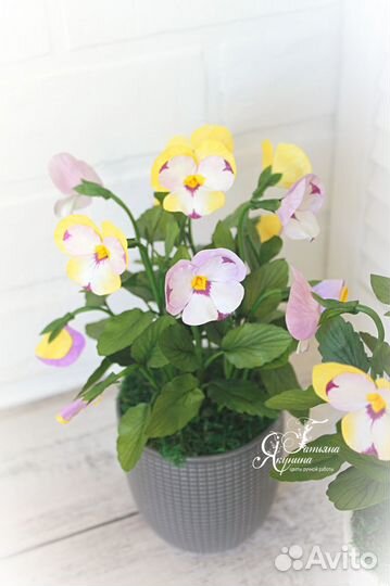 Подарок Композиция Анютины глазки из фоамирана