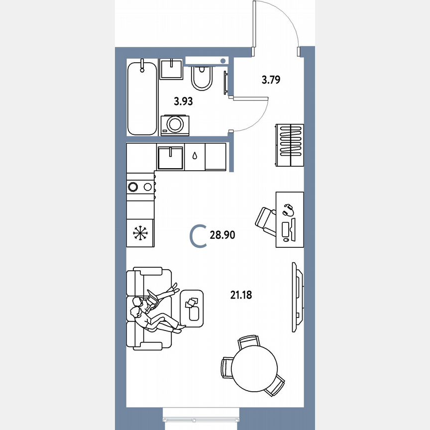 Квартира-студия, 28,9 м², 17/23 эт.