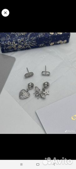 Серьги бренд Christian Dior сердце и стрекоза