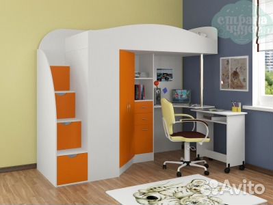 Кровать-чердак Теремок Гранд со ступенями