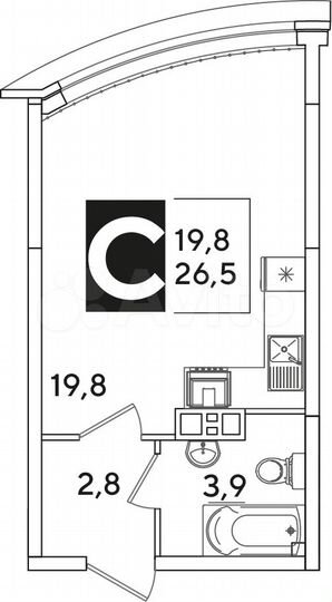 Квартира-студия, 26,5 м², 7/16 эт.