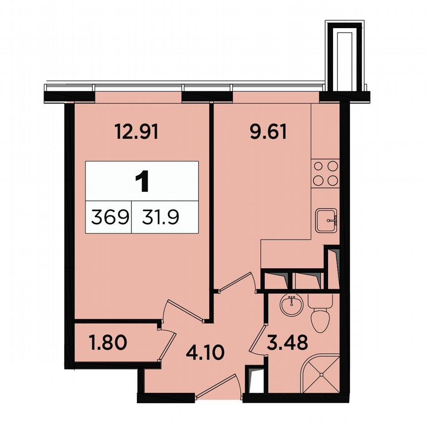1-к. апартаменты, 31,9 м², 16/18 эт.