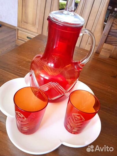 Набор из рубинового стекла Неман винтаж СССР