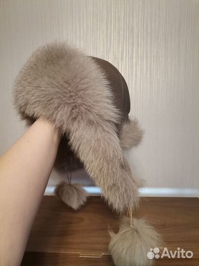 Шапка - ушанка натуральная кожа мех песец
