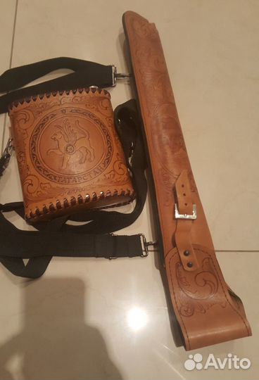 Шашлычный набор в кожаном колчане с фляжкой