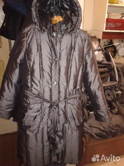 Тёплый р.48-50/XL перламутровый пуховик-пальто
