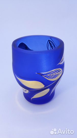 Хрустальная рюмка с позолотой кобальт