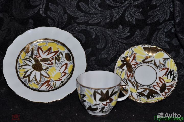 Кофейный сервиз лфз Золотые ромашки на 6 персон +