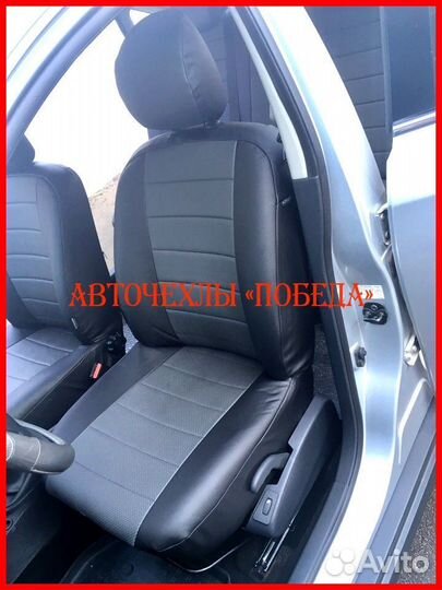 Чехлы Nissan Almera g11 g15 из экокожи чёрно-серые