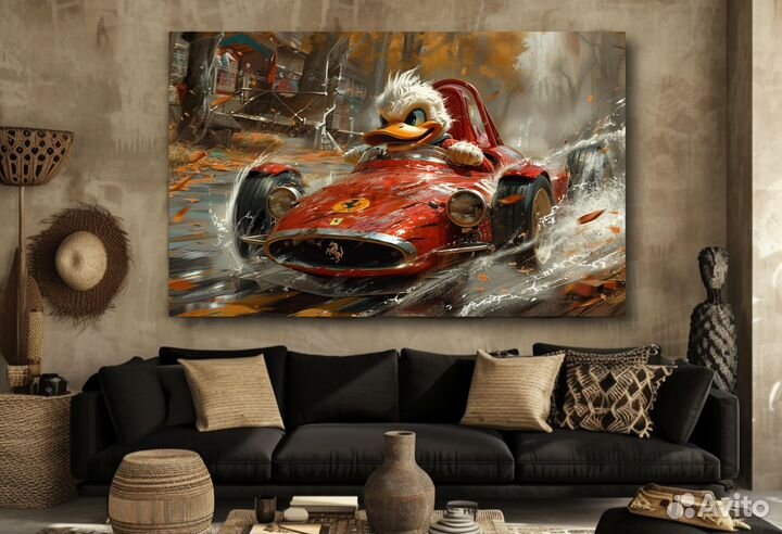 Картина маслом текстурной пастой Скрудж гонщик