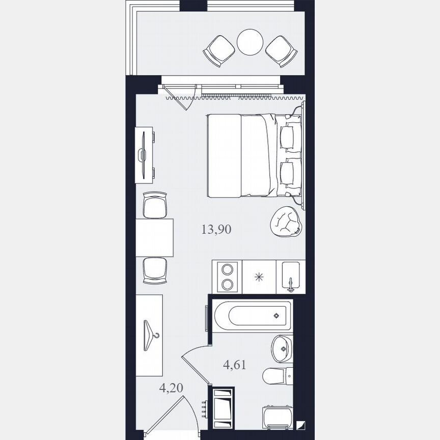 Апартаменты-студия, 22,7 м², 23/24 эт.