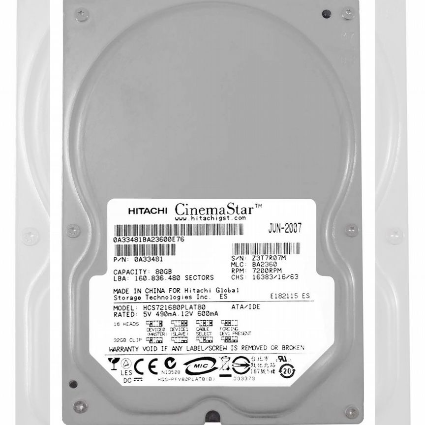 [HCS721680PLAT80] Жесткий Диск Hitachi 80gb 7200 Ide Hcs721680plat80