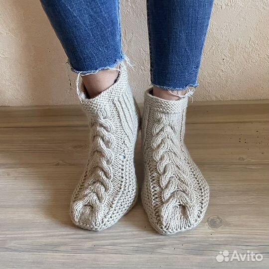 Носки-сапожки вязаные, размер 36-38