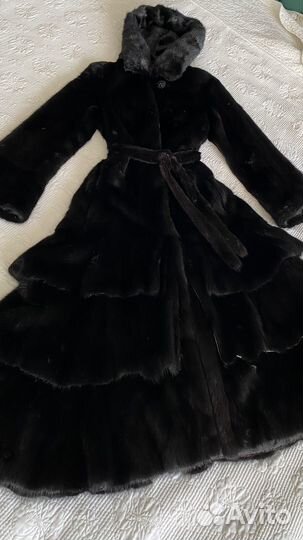 Шуба норковая с капюшоном 44 46 черный бриллиант