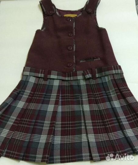 Сарафан бордовый, серо-бордовая клетка. Школьная С