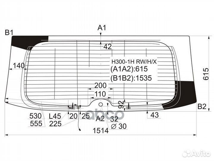 Стекло заднее с обогревом с отв. hyundai H1-STA