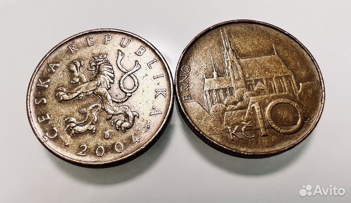Монета Чехия 10 крон 1994 и 2004