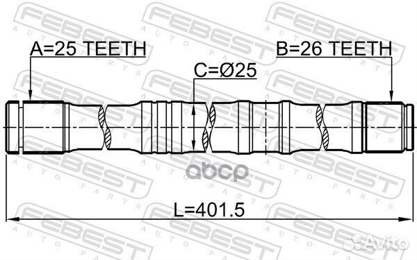 Полуось левая 26X402X25 0112AZT250LH Febest