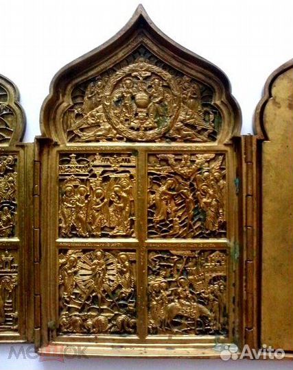 Складень праздники 4 створки, медное литье