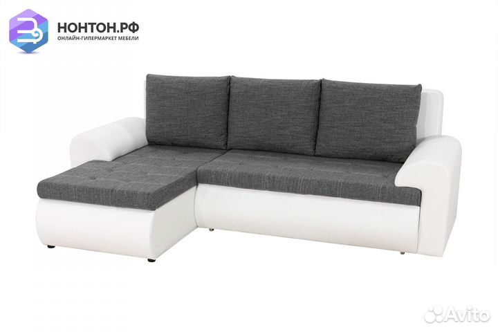 Диван угловой еврокнижка Цезарь серо-белый